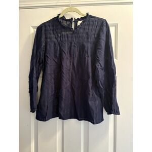MAEVE Anthropologie Reston Blouse Long Sleeve M Navy Blue Gold Stripe Medium